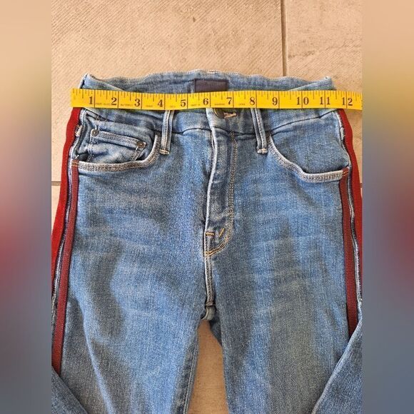 Mother the looker Ankle Fray Blue with  red stripes jeans size 25 - Picture 7 of 10
